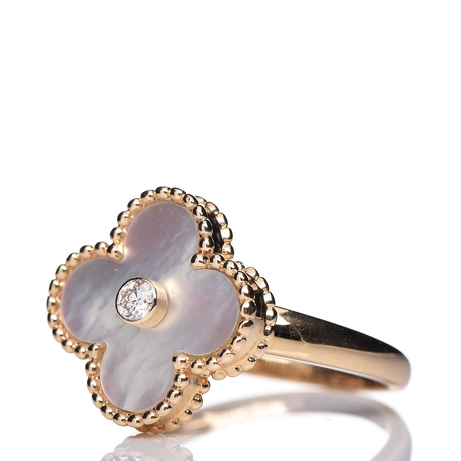 Van Cleef & Arpels 18K Yellow Gold Diamond Mother of Pearl Vintage Alhambra Ring 52 6 3 of 5