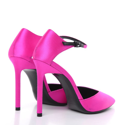 Saint Laurent Satin Anja 105 Ankle Strap Pointed Pumps 35.5 Fuchsia 4 of 13