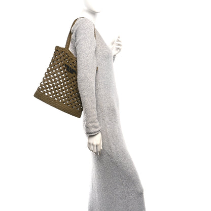 Prada Yarn Raffia Effect Embroidered Logo Tote Oliva 2 of 9