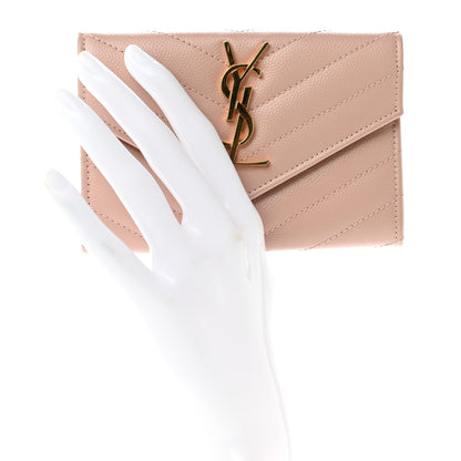 Saint Laurent Grain De Poudre Matelasse Chevron Small Monogram Envelope Wallet Pink 2 of 7
