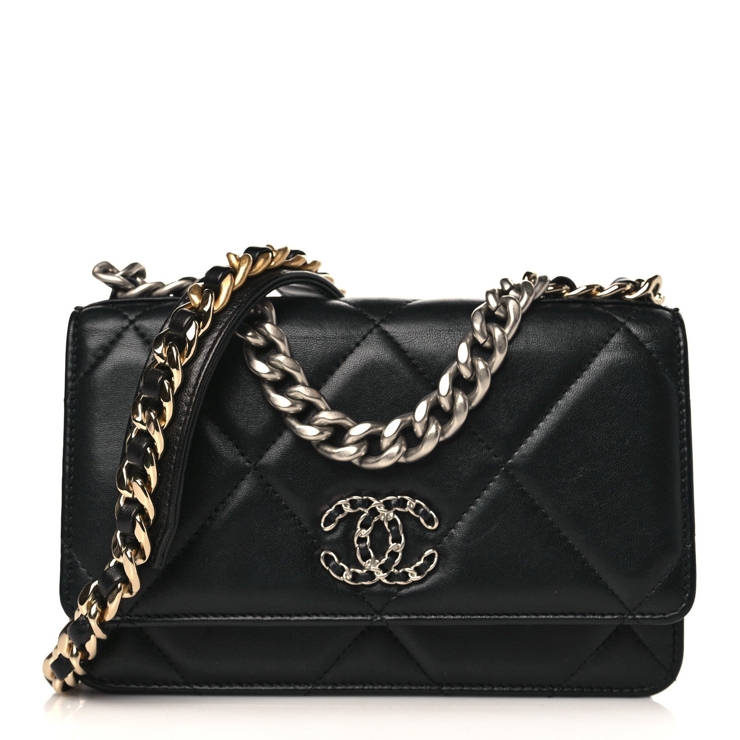 Chanel Goatskin Quilted Chanel 19 Wallet On Chain WOC Black 1 of 10