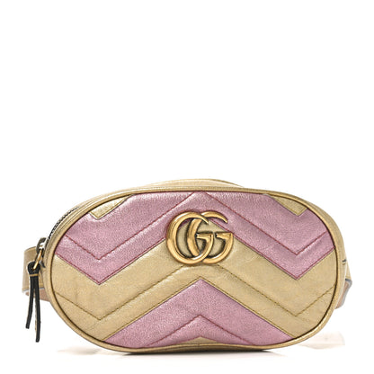 Gucci Metallic Nappa Matelasse Heart GG Marmont Belt Bag 85 34 Oro Vecchio Rosa 1 of 12