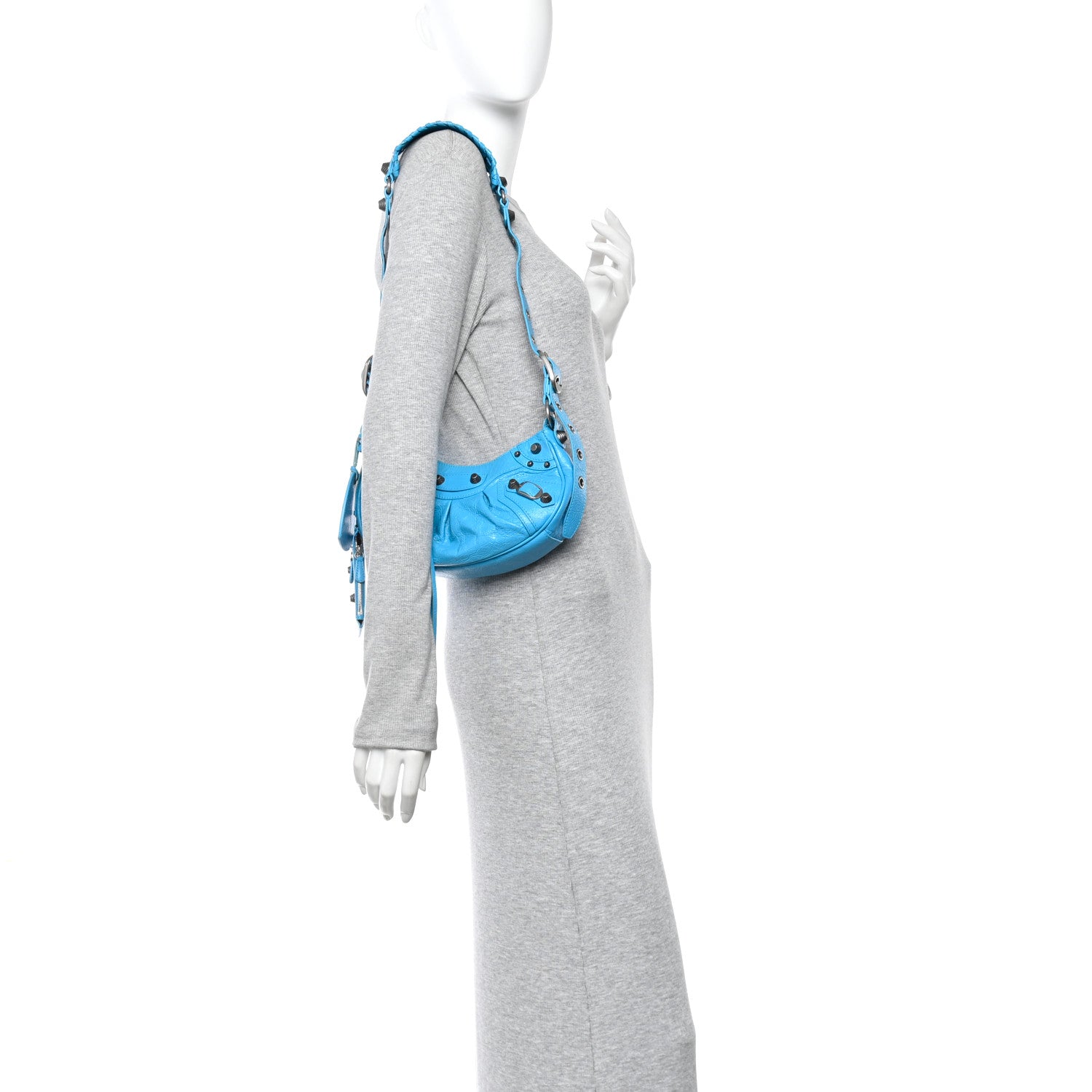 Balenciaga Agneau Arena Le Cagole Shoulder Bag XS Cyan 1879682