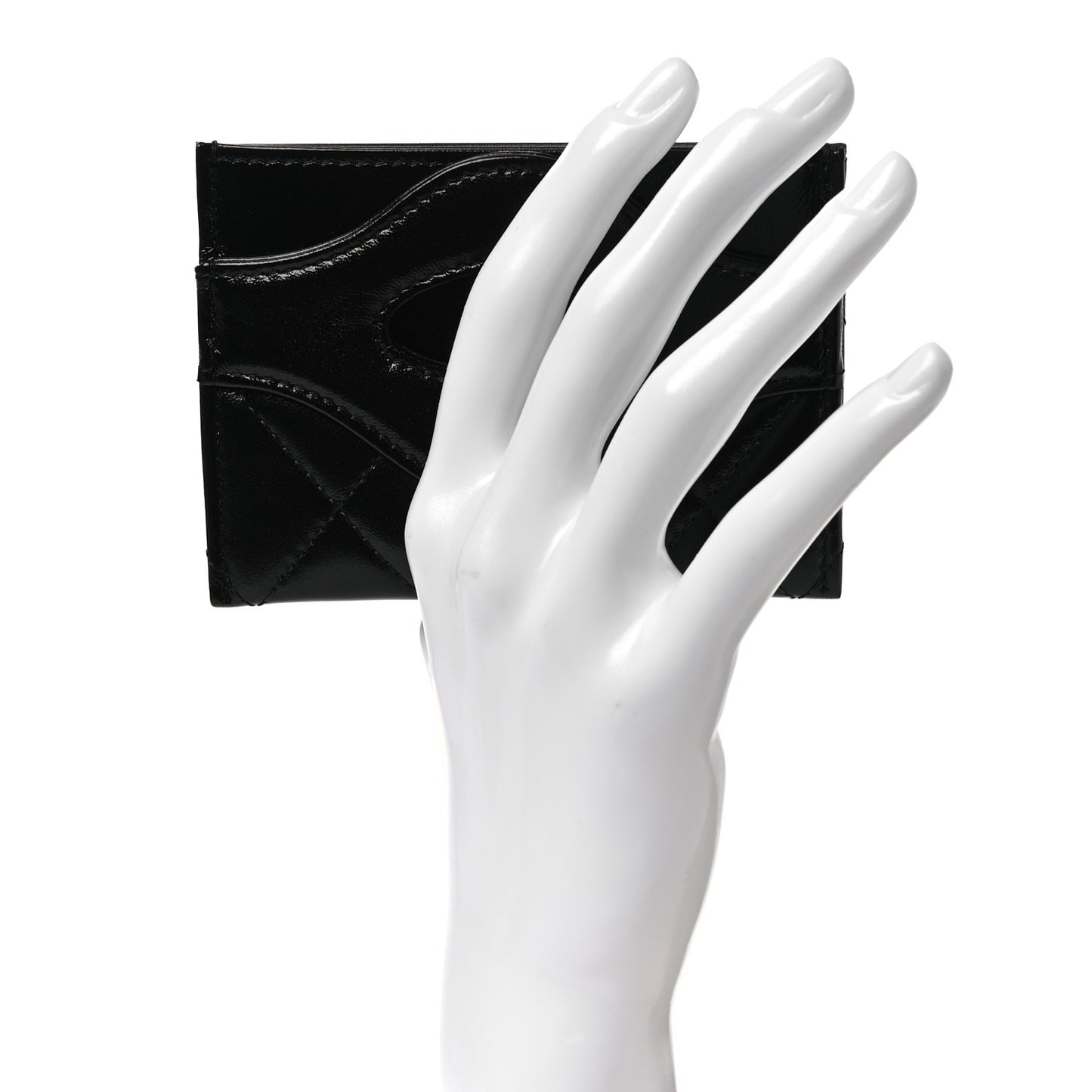 Shiny Crumpled Calfskin Quilted 31 Card Holder Black
