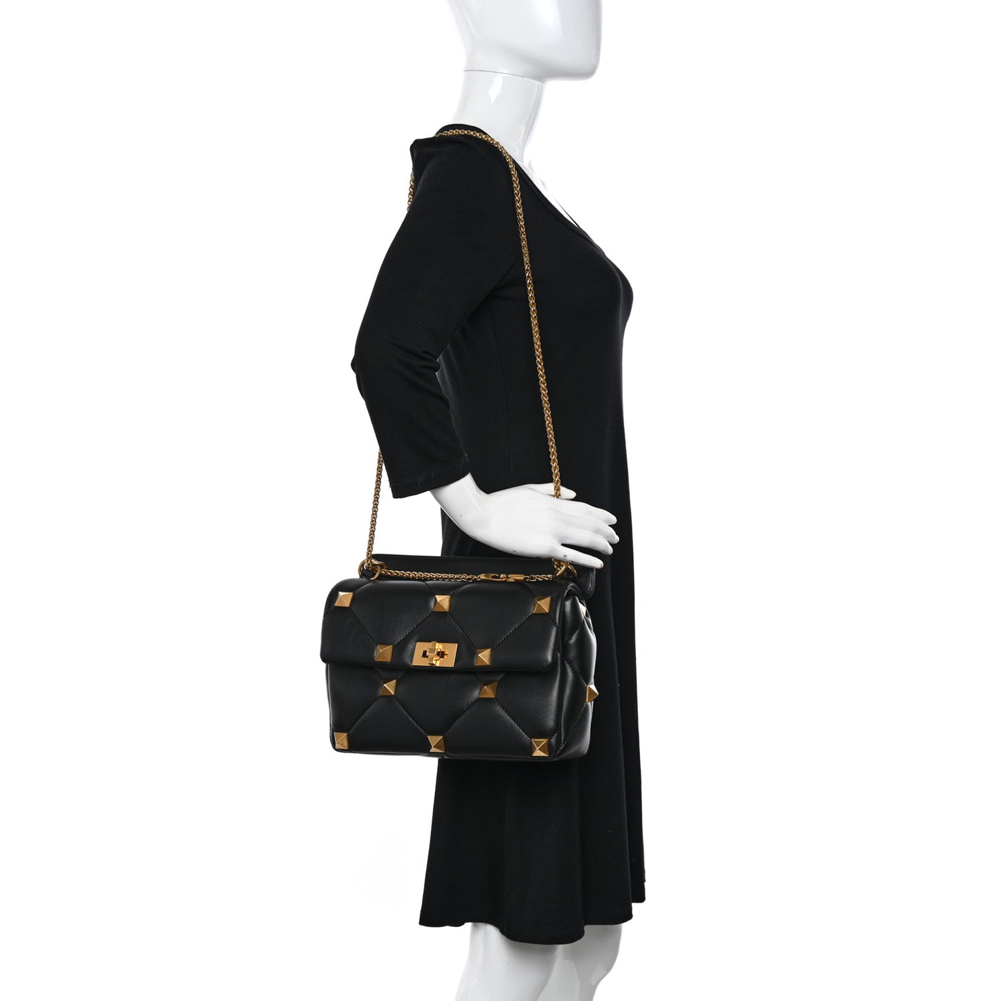 Nappa Large Roman Stud Shoulder Bag Black