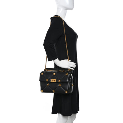 Valentino Garavani Nappa Large Roman Stud Shoulder Bag Black 2 of 11