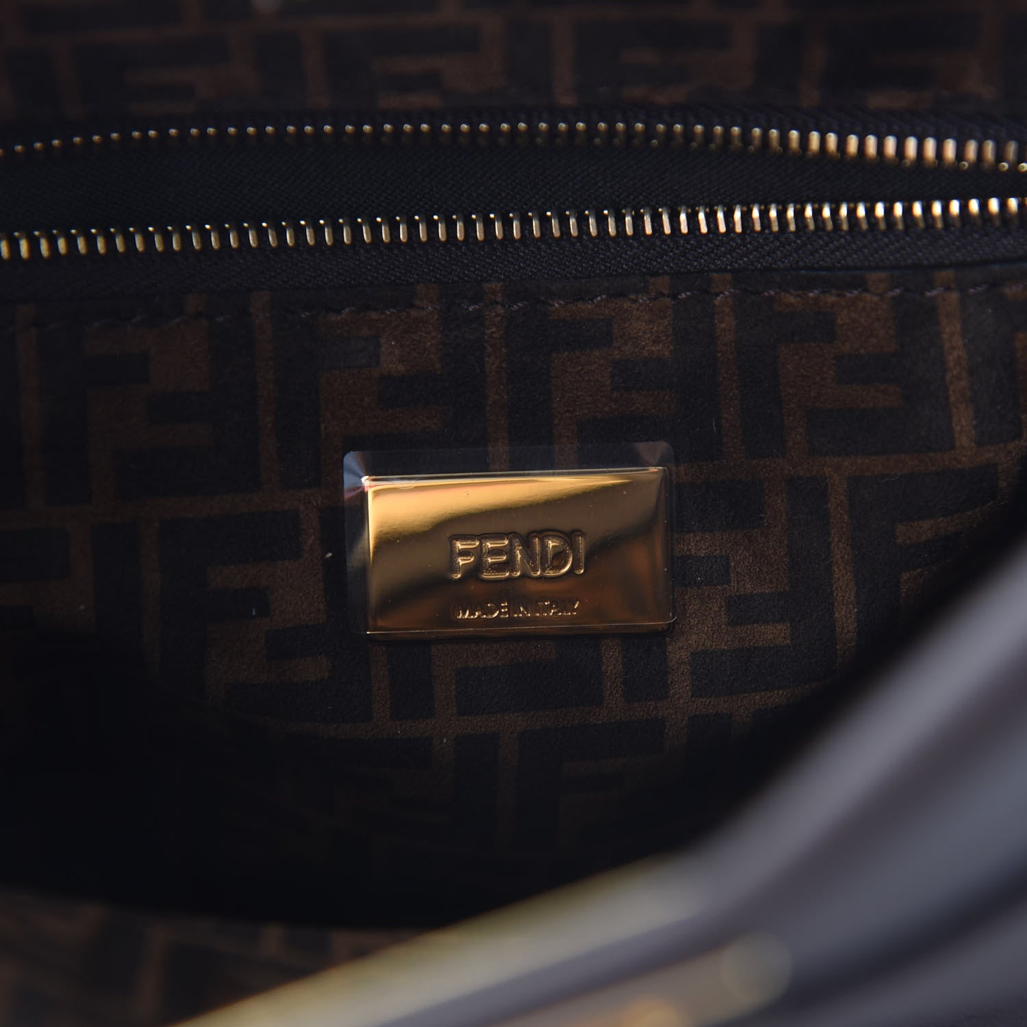 Fendi Vitello Seta Suede FF Mini Peekaboo Iconic Satchel Chocolate Sigaro Marrone 5 of 7