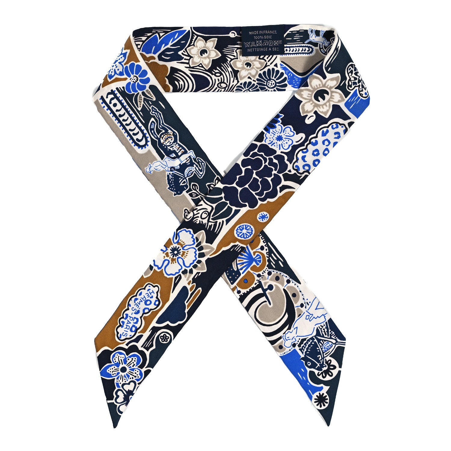 Hermes Silk Bingata Twilly Marine Tabac White 1 of 4