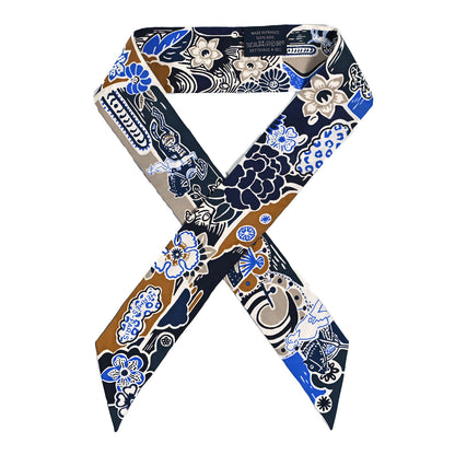 Hermes Silk Bingata Twilly Marine Tabac White 1 of 4