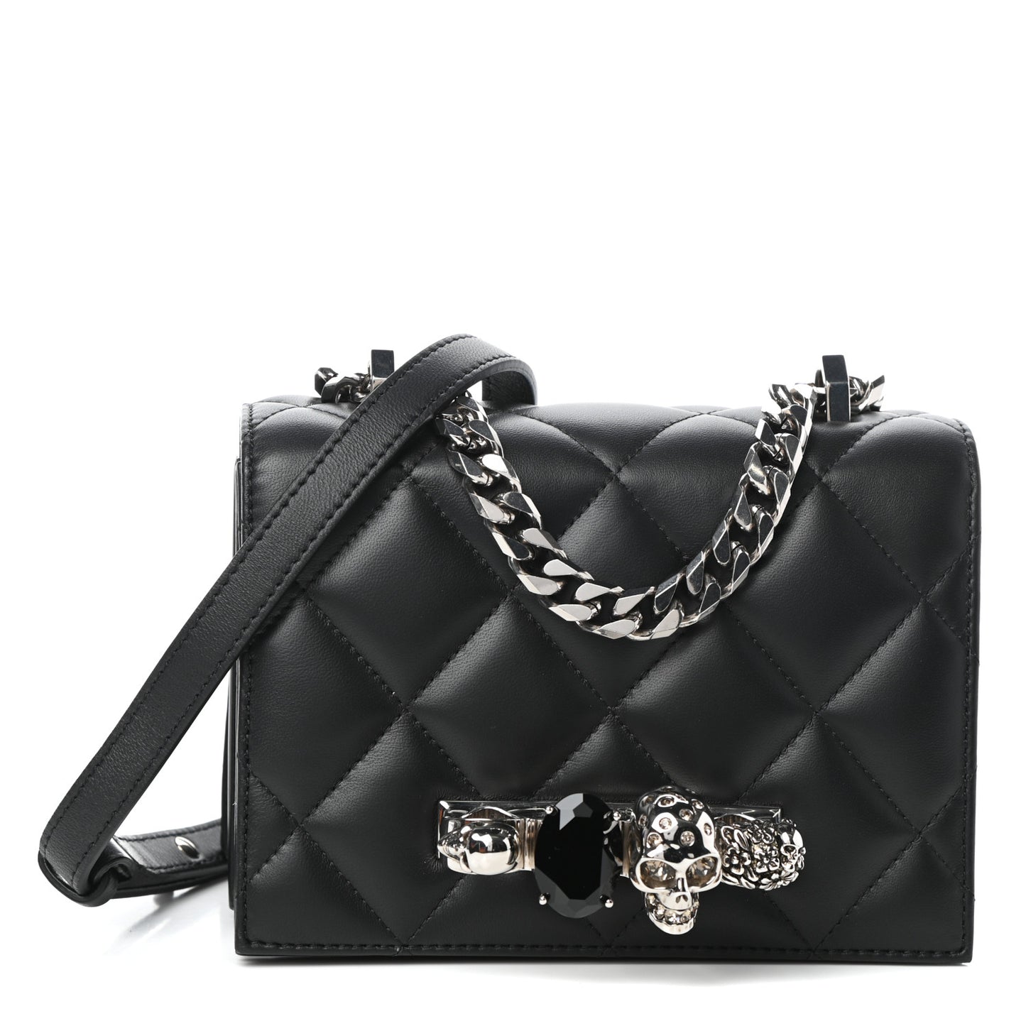 Lambskin Quilted Knuckle Shoulder Bag Black