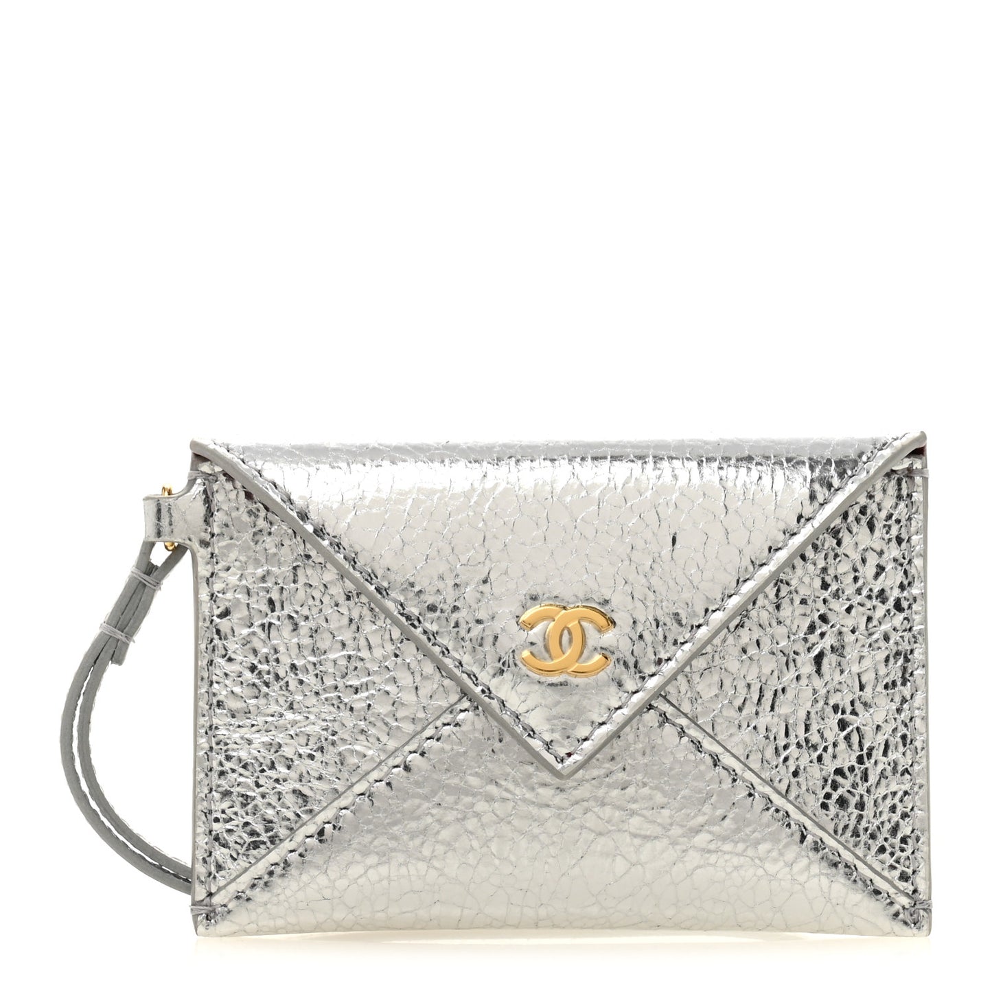 Metallic Lambskin Card Holder Bag Charm Silvery