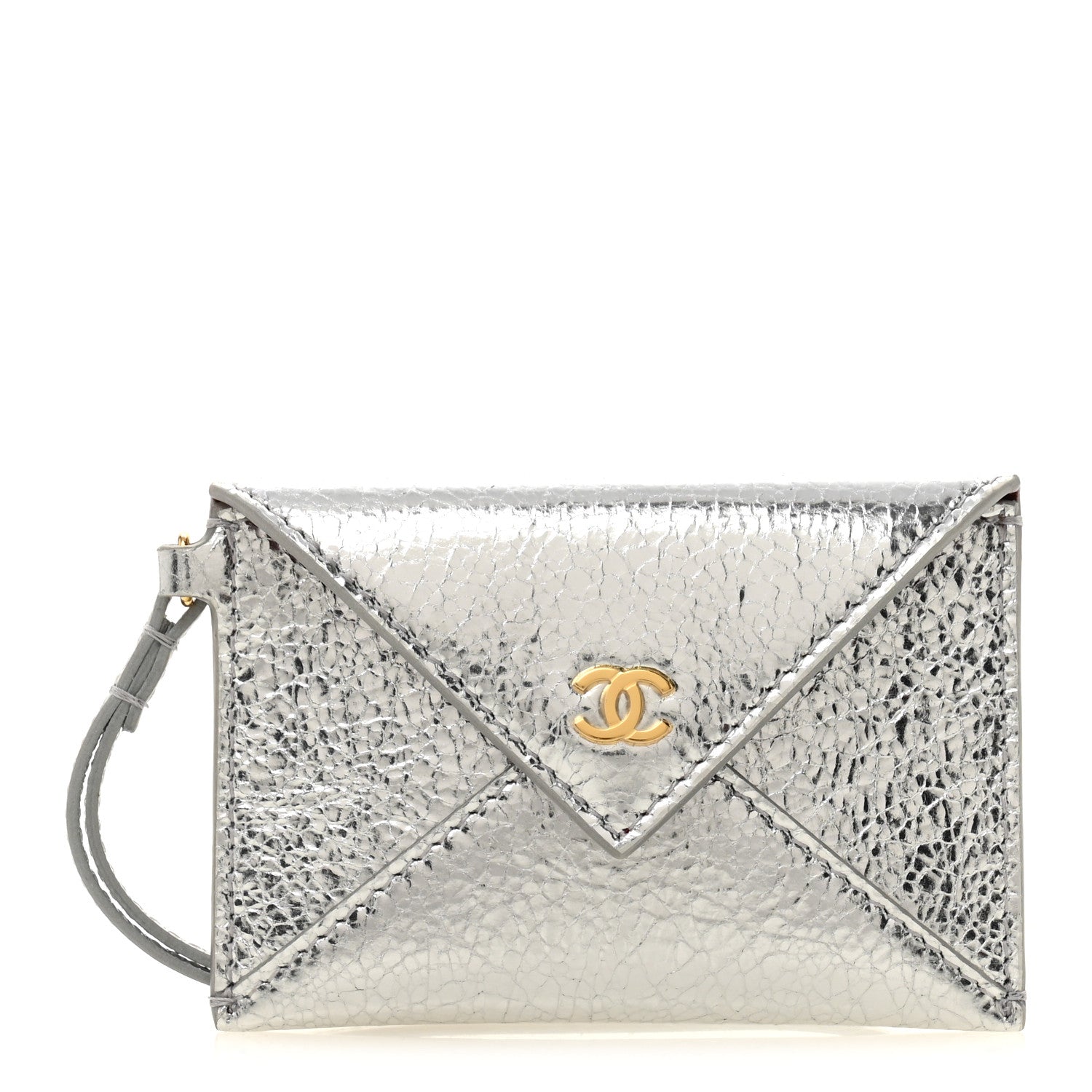 Chanel Metallic Lambskin Card Holder Bag Charm Silvery 1 of 8