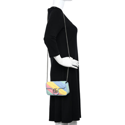 Gucci Calfskin Matelasse Diagonal Super Mini GG Marmont Shoulder Bag Multicolor Pastel 2 of 11