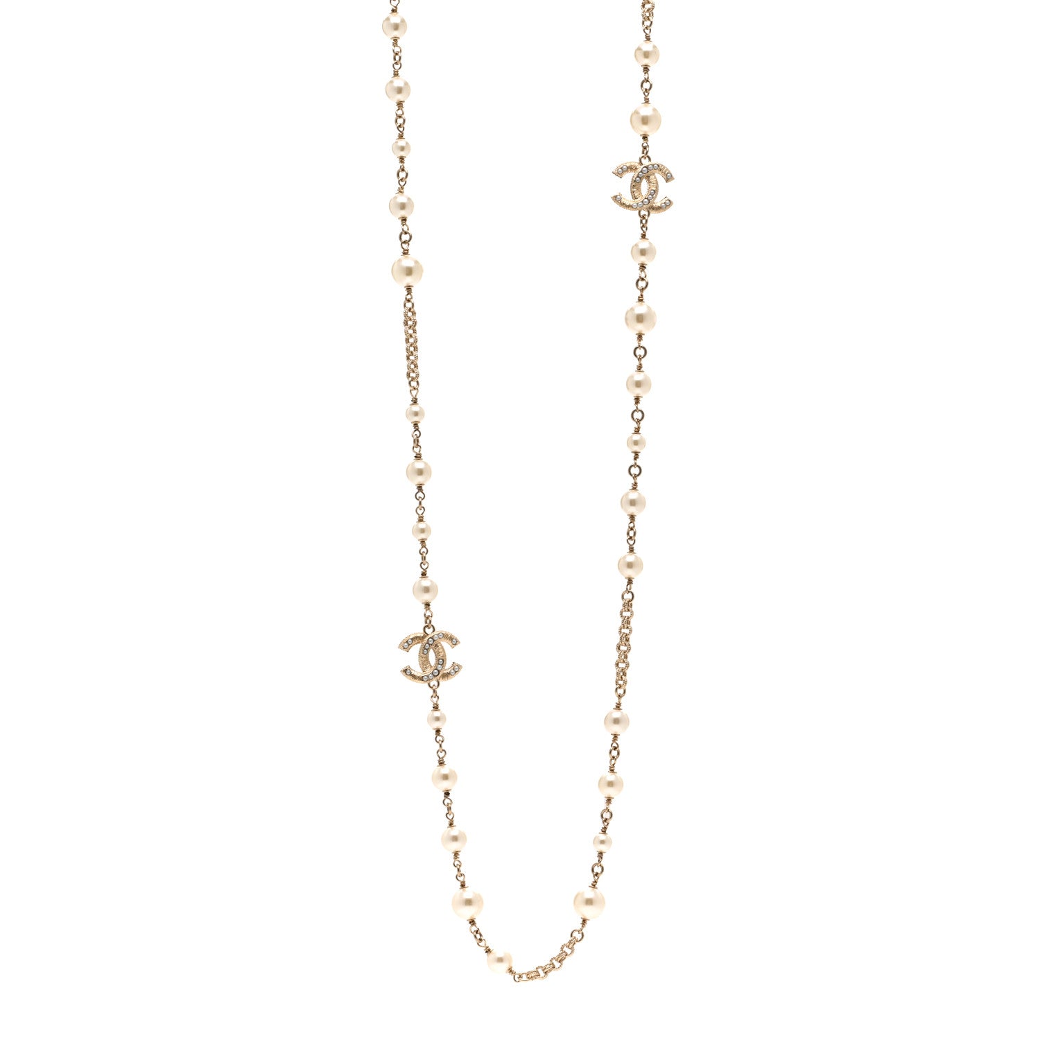 Chanel Pearl CC Long Necklace Light Gold 1 of 6