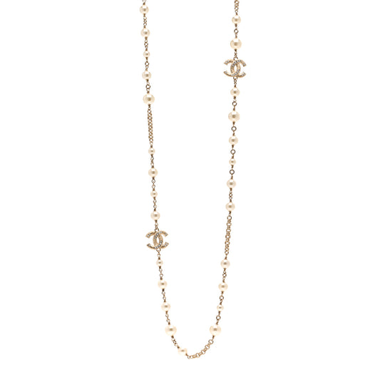 Pearl CC Long Necklace Light Gold