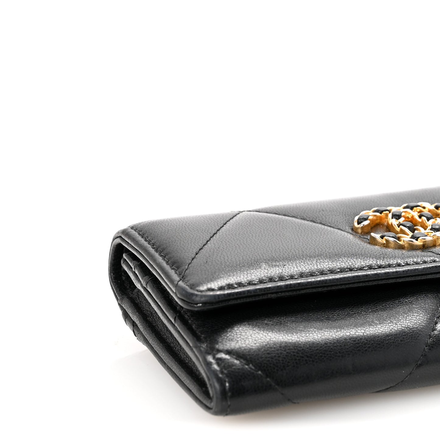 Shiny Goatskin Quilted Chanel 19 Flap Wallet Black