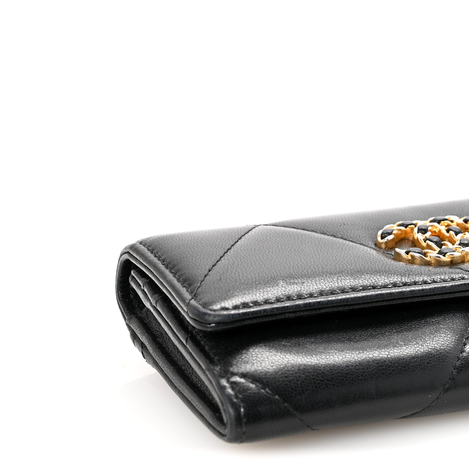 Chanel Shiny Goatskin Quilted Chanel 19 Flap Wallet Black 4 of 9