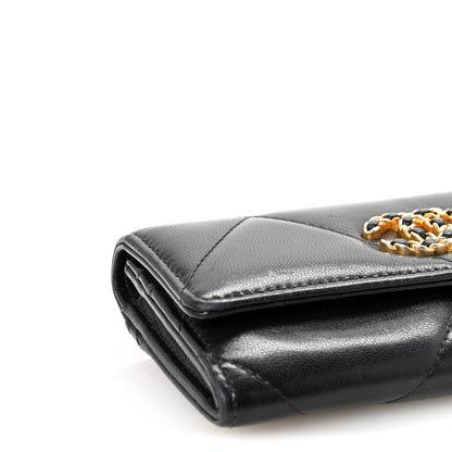 Chanel Shiny Goatskin Quilted Chanel 19 Flap Wallet Black 4 of 9