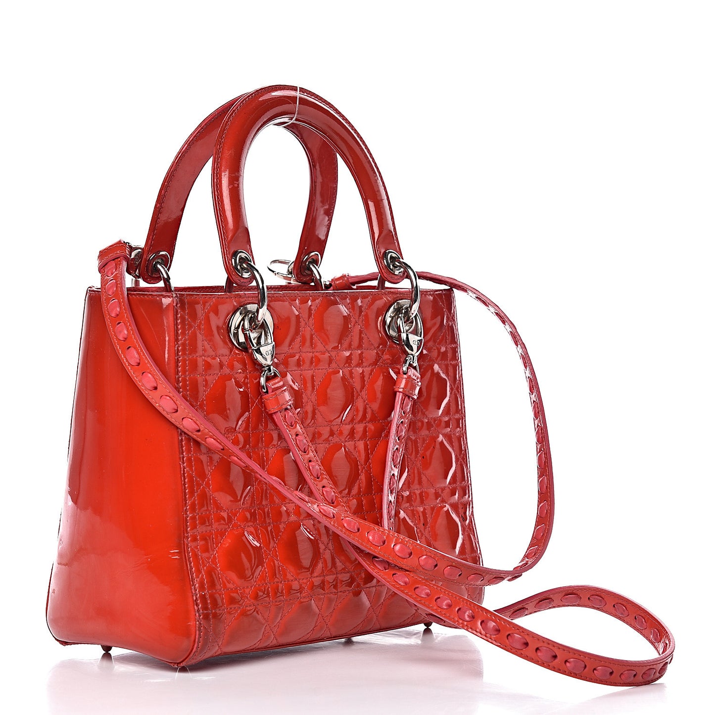 Patent Cannage Whipstitch Medium Lady Dior Red