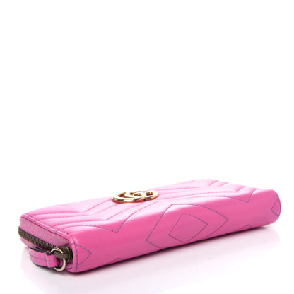 Gucci Calfskin Matelasse GG Marmont Zip Around Wallet Candy Mousse 4 of 8