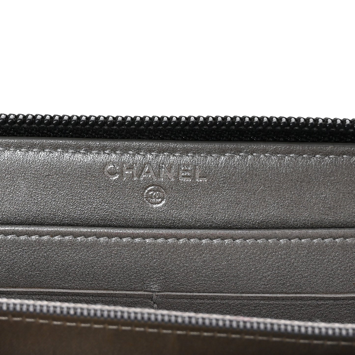 Lambskin Camellia Embossed Large Zip Around Gusset Wallet Black