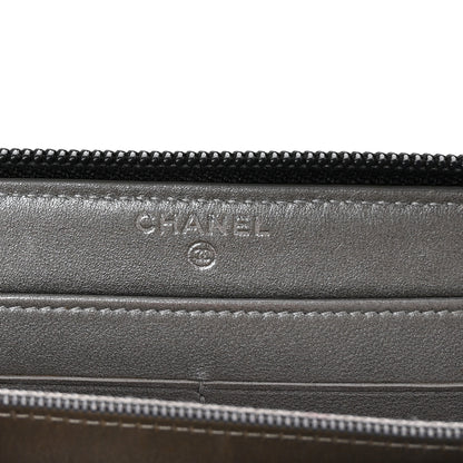 Chanel Lambskin Camellia Embossed Large Zip Around Gusset Wallet Black 6 of 8
