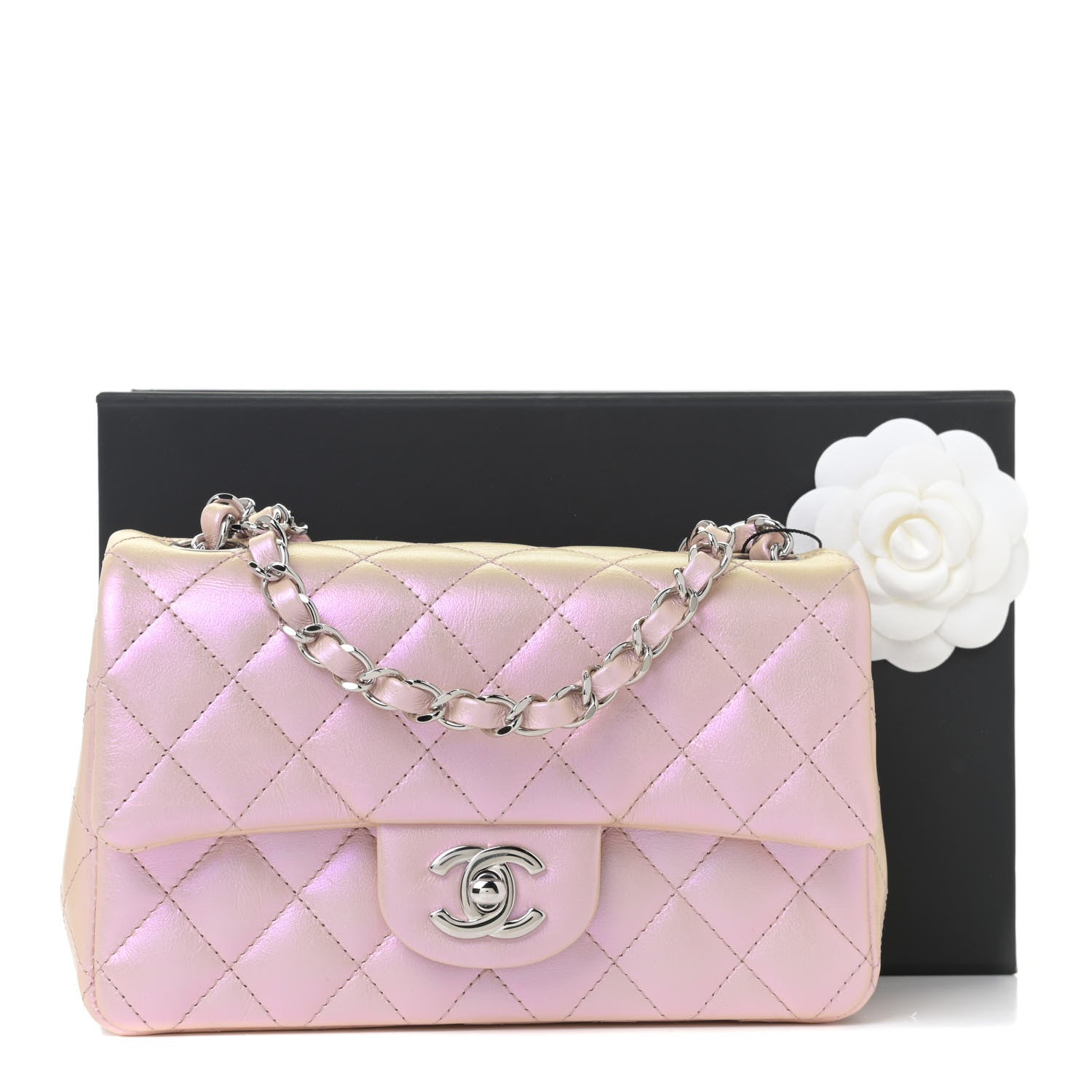 Chanel Iridescent Calfskin Quilted Mini Rectangular Flap Pink 10 of 11