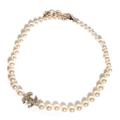 Chanel Pearl Crystal CC Short Necklace Gold 1 of 4