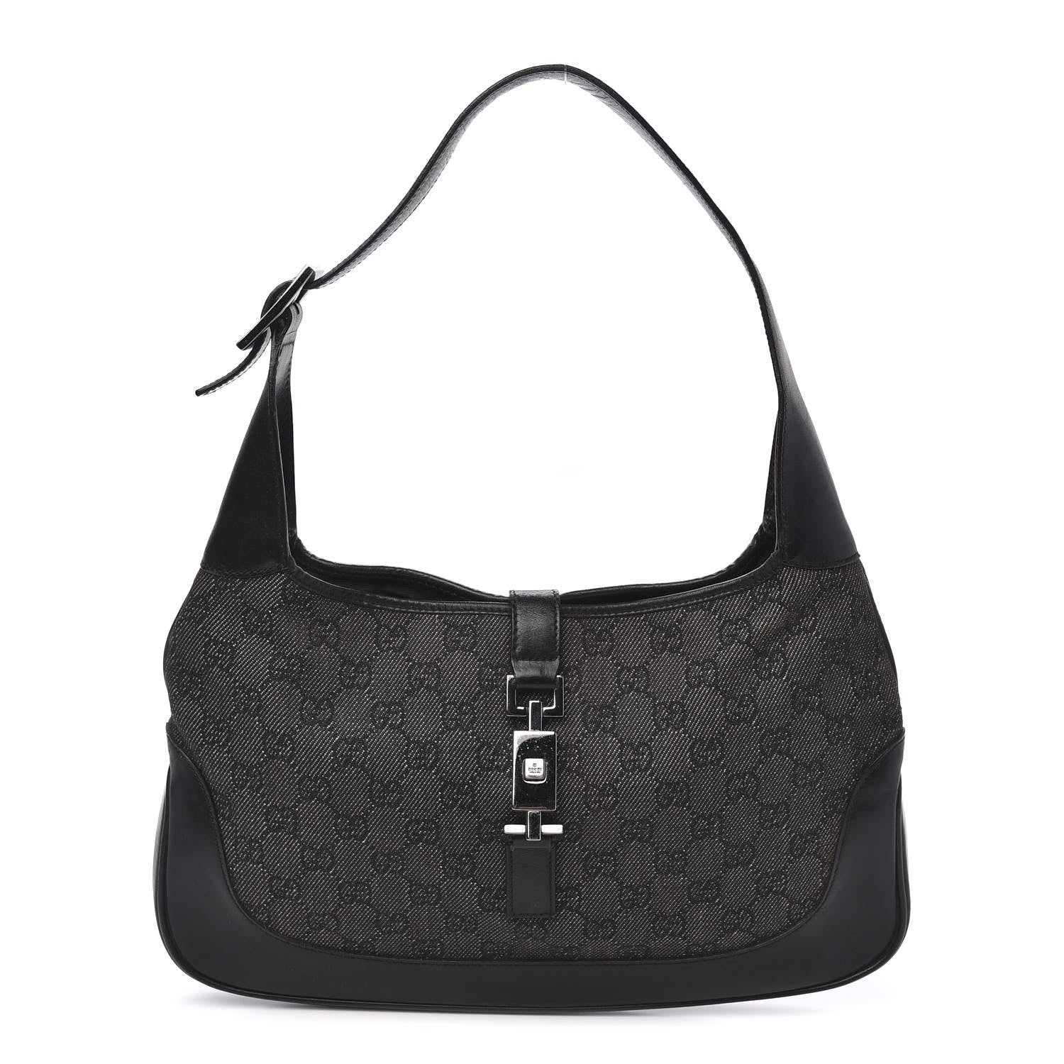 Gucci Denim Monogram Small Jackie O Hobo Black 1 of 12