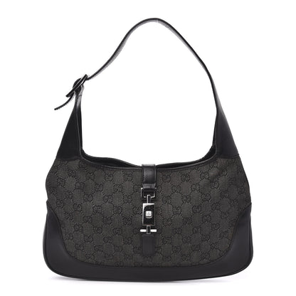 Gucci Denim Monogram Small Jackie O Hobo Black 1 of 12