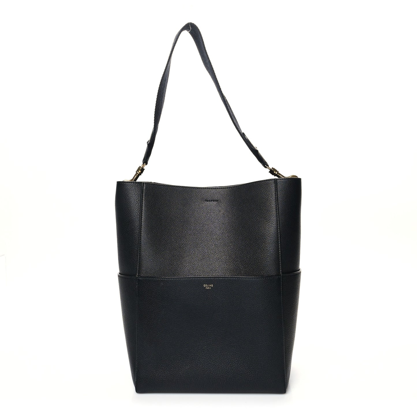 Soft Grained Calfskin Sangle Bucket Bag Black