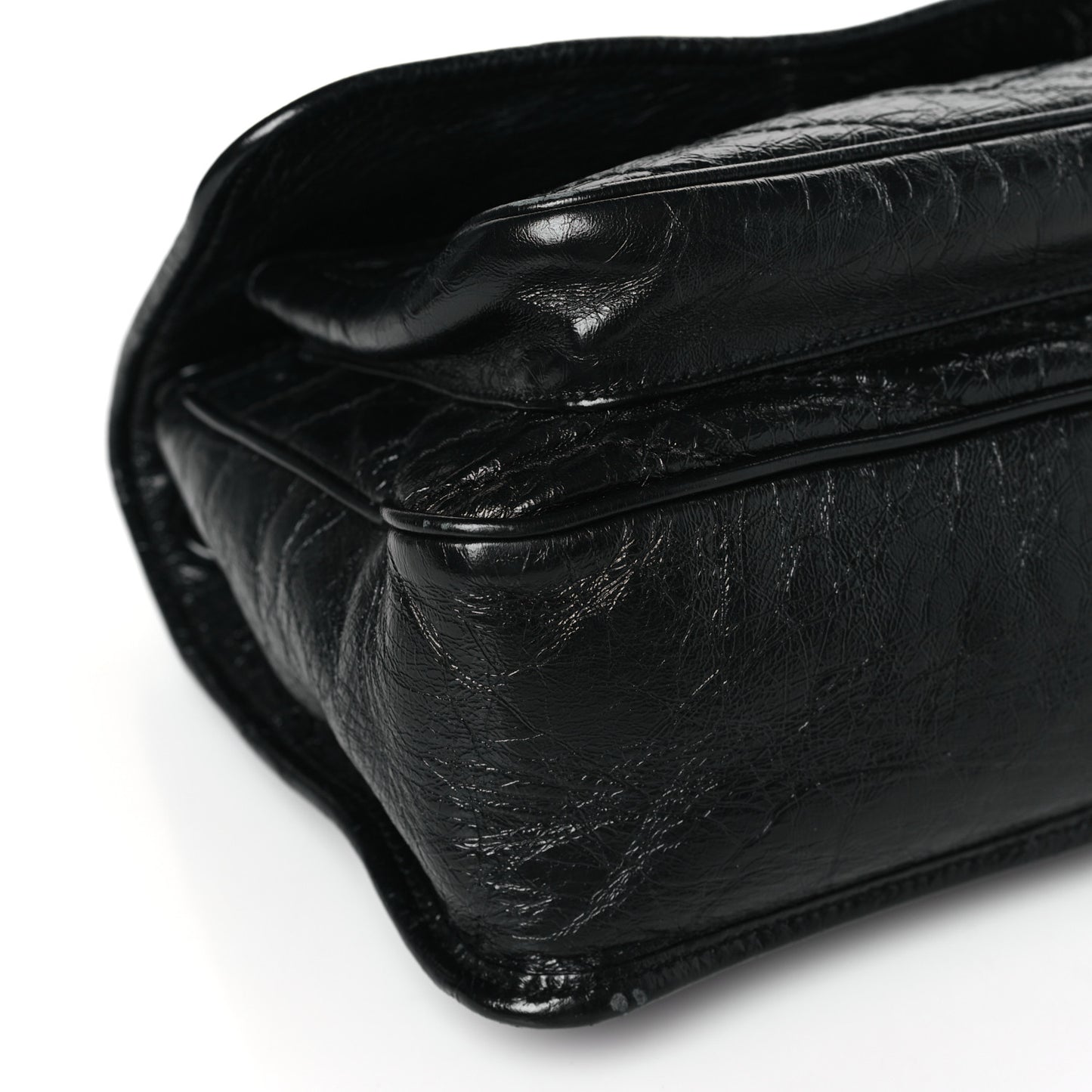 Crinkled Calfskin Matelasse Monogram Medium Niki Chain Satchel Black