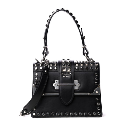 Prada City Calfskin Saffiano Studded Cahier Bag Black 1 of 4