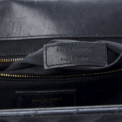 Saint Laurent Smooth Calfskin Matelasse Chevron Large Monogram Satchel Black 15 of 32