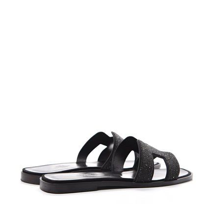 Hermes Suede Goatskin Crystal Powder Oran Sandals 37 Black 4 of 12