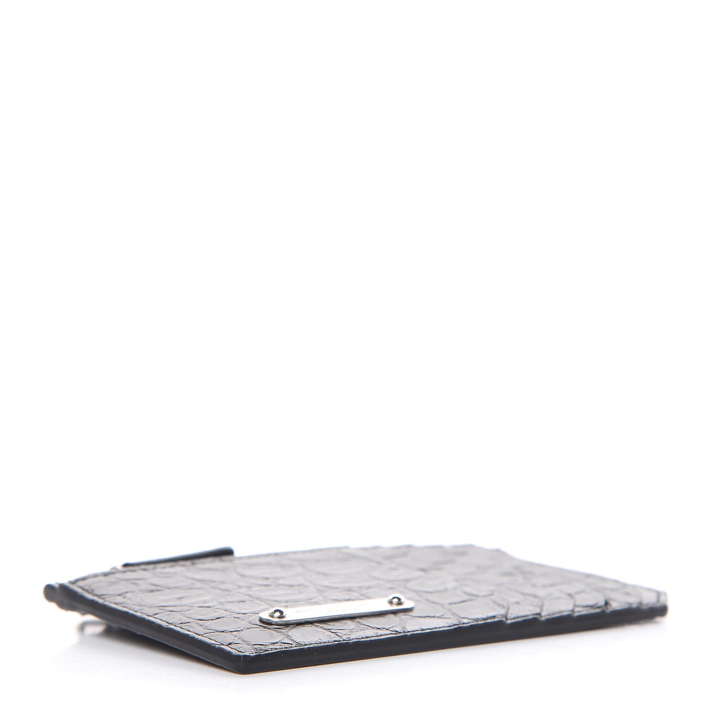 Calfskin Crocodile Embossed 5 Fragments Zip Pouch Card Holder Black