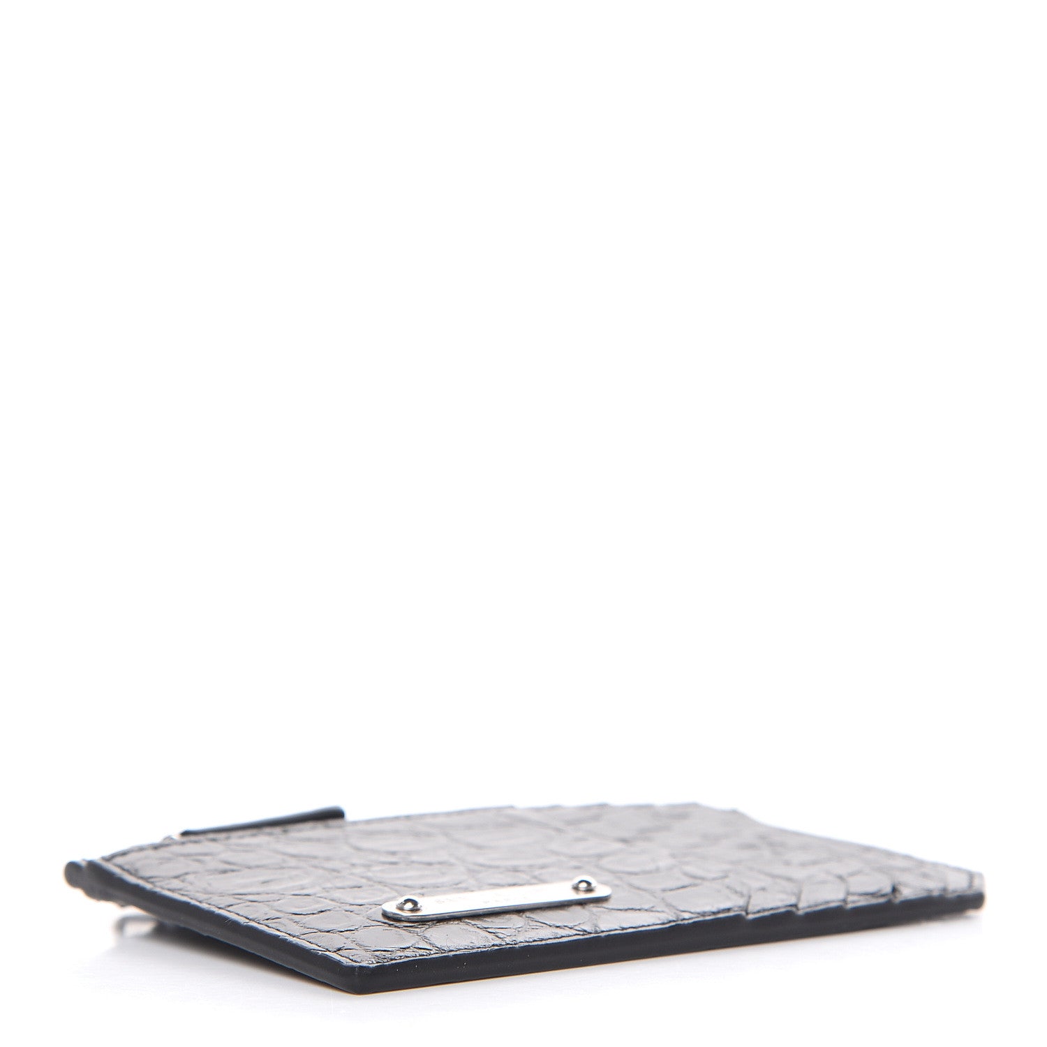 Saint Laurent Calfskin Crocodile Embossed 5 Fragments Zip Pouch Card Holder Black 4 of 7
