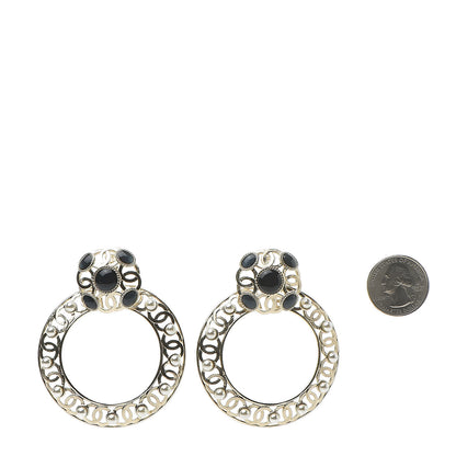 Chanel Pearl Enamel Hoop Clip On Earrings Gold Blue 2 of 5