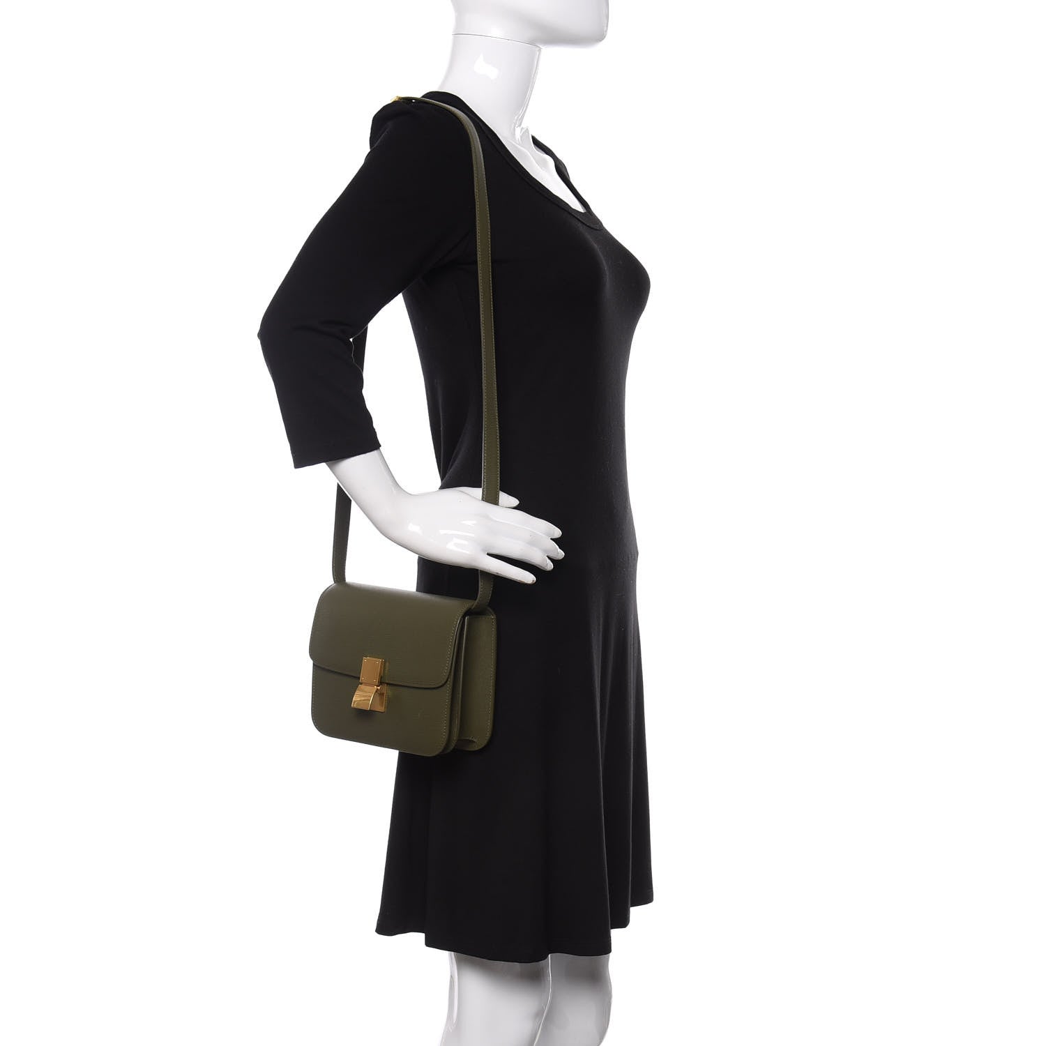 Celine Liege Calfskin Teen Classic Box Flap Bag Dark Olive 2 of 12