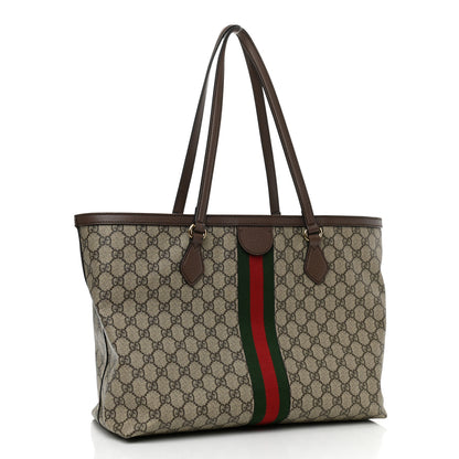 Gucci GG Supreme Monogram Textured Calfskin Web Medium Ophidia Shopping Tote Beige Ebony New Acero 3 of 11