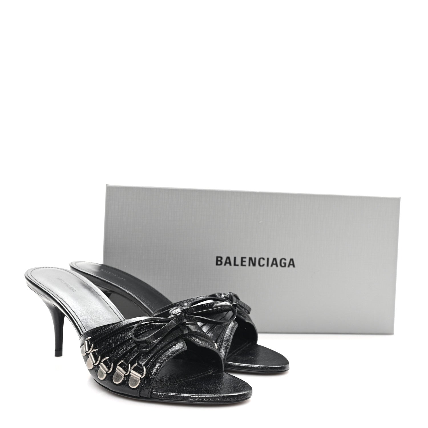 Balenciaga Agneau Arena Cagole Bow 70mm Sandals 38 Black 10 of 10