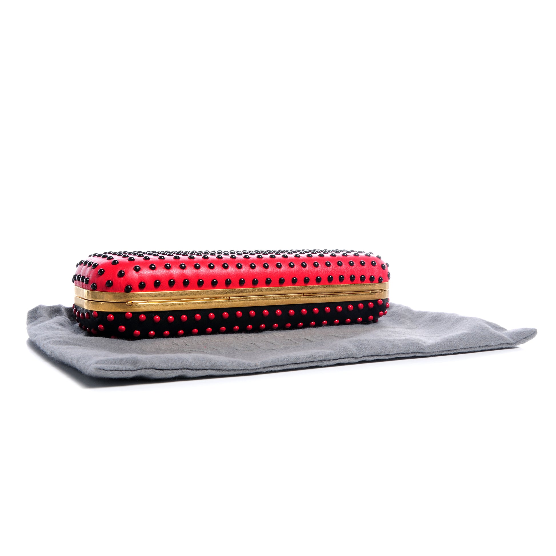 Alexander McQueen Nappa Bi-Color Twin Skull Box Clutch Black Red 4 of 13