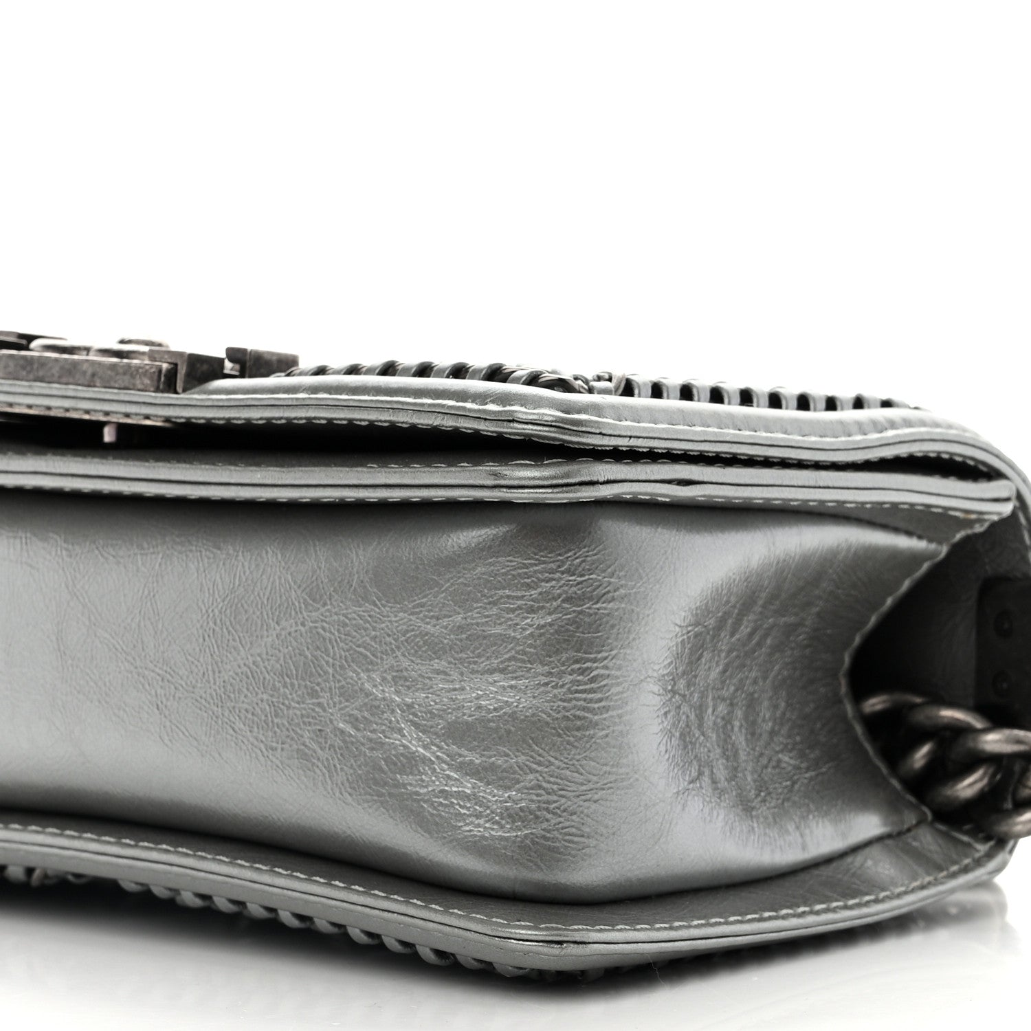 Chanel Metallic Aged Calfskin Quilted Small Top Handle Boy Flap Silver 10 of 12