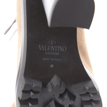 Valentino Garavani Suede Shearling Lace-Up Ankle Boots 39 Beige 7 of 8