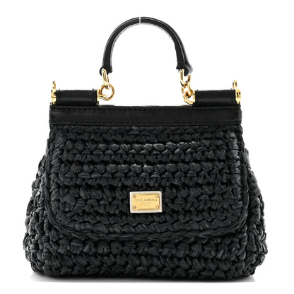 Dolce & Gabbana Raffia Crochet Micro Miss Sicily Satchel Black 1 of 12