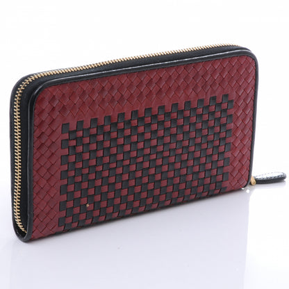 Prada Goatskin Woven Zip Around Wallet Rubino Black 5 of 8