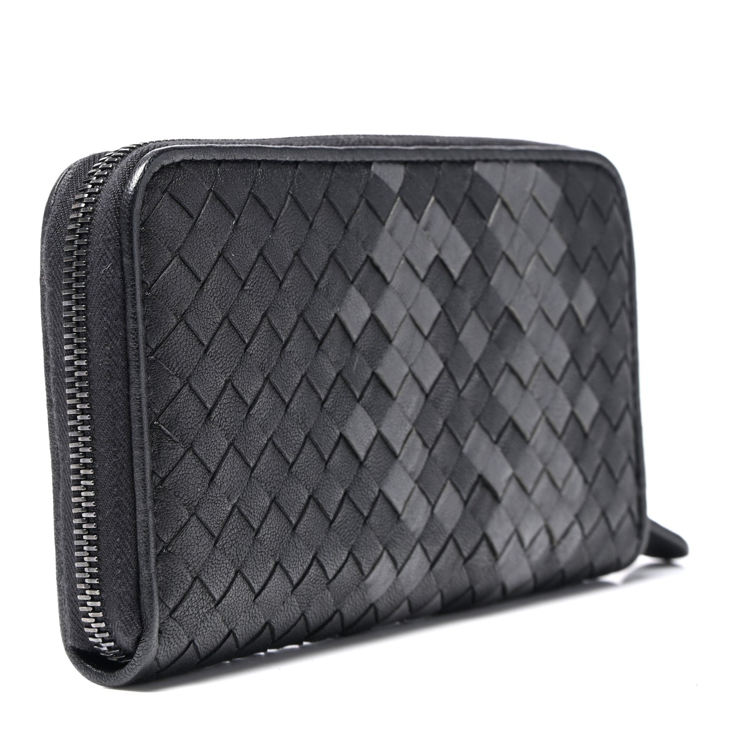 Nappa Intrecciato Zip Around Wallet Medium Grey