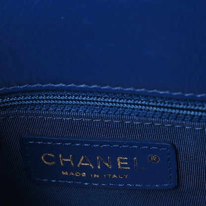 Chanel Metallic Aged Calfskin Quilted Drawstring Shopping Tote Blue 6 of 10