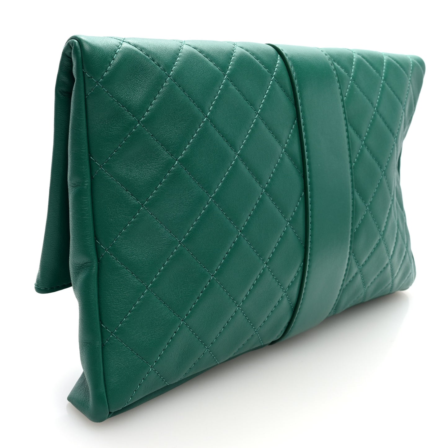 Lambskin Quilted Grip Clutch Dark Green