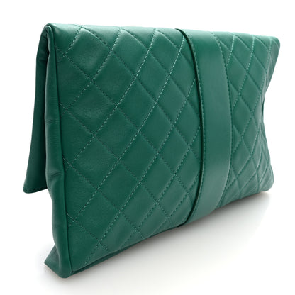 Chanel Lambskin Quilted Grip Clutch Dark Green 3 of 7